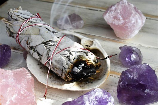 Burning Sage And Crystals