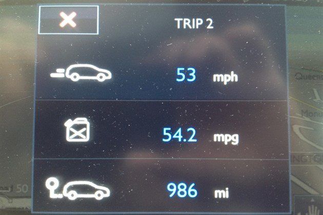 Peugeot 308 53mph 54.2mpg